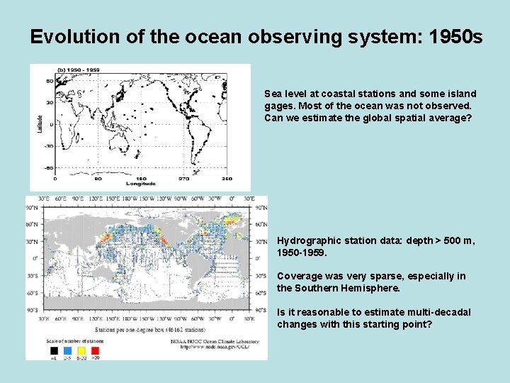 Evolution of the ocean observing system: 1950 s Sea level at coastal stations and