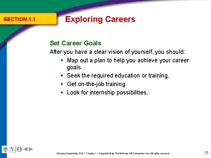 SECTION 1. 1 Exploring Careers Set Career Goals After you have a clear vision SECTION 1. 1 Exploring Careers Set Career Goals After you have a clear vision
