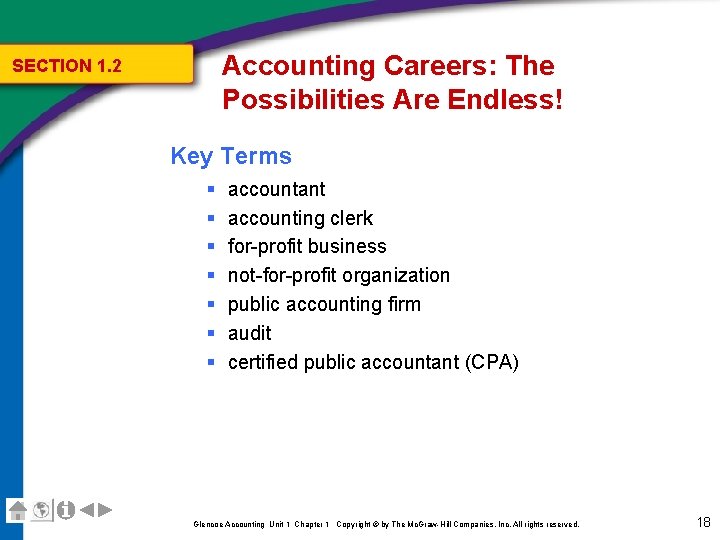 Accounting Careers: The Possibilities Are Endless! SECTION 1. 2 Key Terms § § § Accounting Careers: The Possibilities Are Endless! SECTION 1. 2 Key Terms § § §
