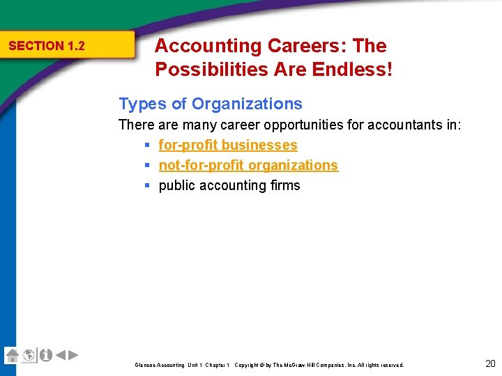 SECTION 1. 2 Accounting Careers: The Possibilities Are Endless! Types of Organizations There are SECTION 1. 2 Accounting Careers: The Possibilities Are Endless! Types of Organizations There are