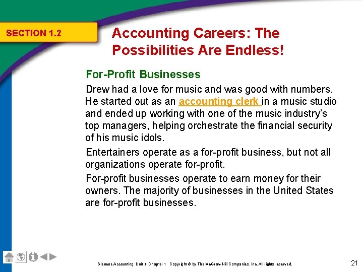 SECTION 1. 2 Accounting Careers: The Possibilities Are Endless! For-Profit Businesses Drew had a SECTION 1. 2 Accounting Careers: The Possibilities Are Endless! For-Profit Businesses Drew had a