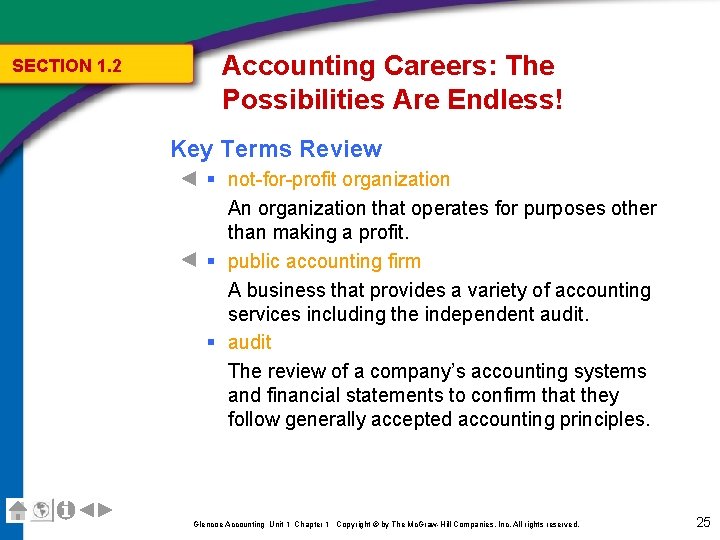 SECTION 1. 2 Accounting Careers: The Possibilities Are Endless! Key Terms Review § not-for-profit SECTION 1. 2 Accounting Careers: The Possibilities Are Endless! Key Terms Review § not-for-profit