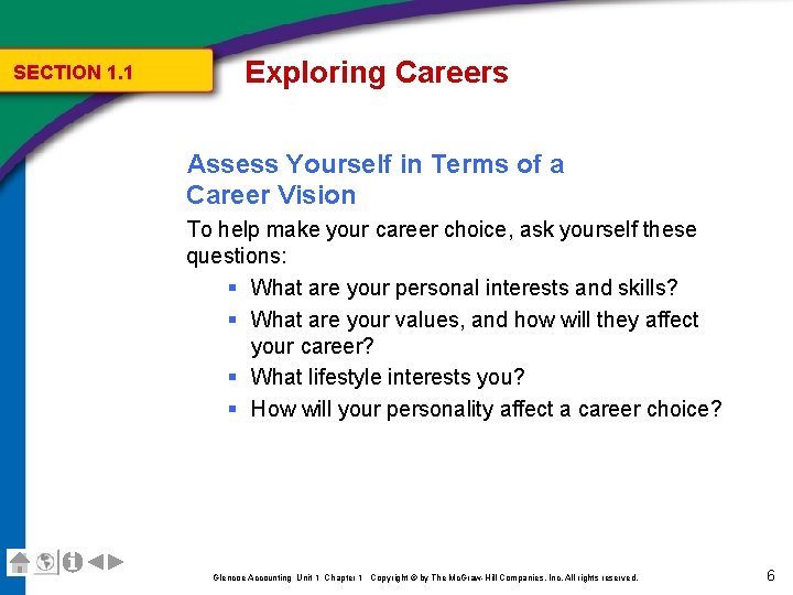 SECTION 1. 1 Exploring Careers Assess Yourself in Terms of a Career Vision To SECTION 1. 1 Exploring Careers Assess Yourself in Terms of a Career Vision To