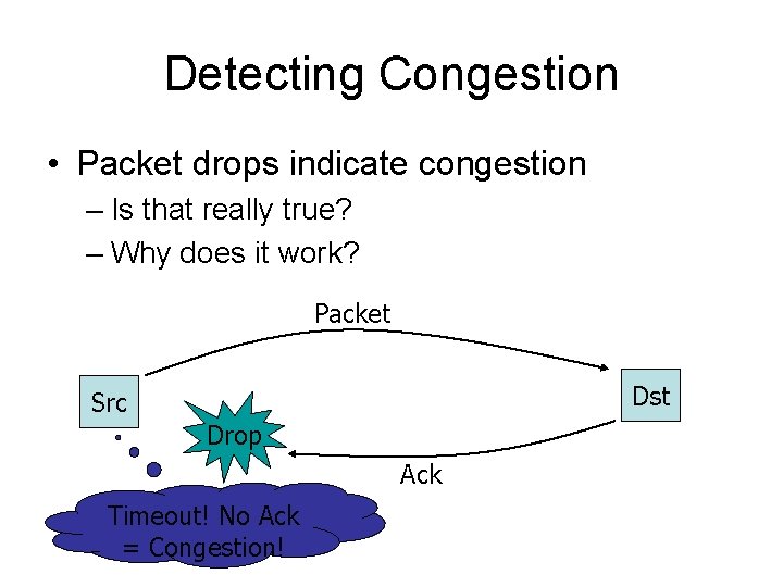 Detecting Congestion • Packet drops indicate congestion – Is that really true? – Why
