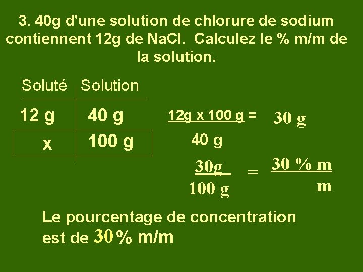 3. 40 g d'une solution de chlorure de sodium contiennent 12 g de Na.