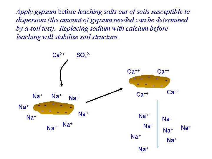 Apply gypsum before leaching salts out of soils susceptible to dispersion (the amount of