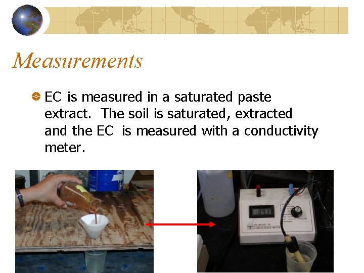 Measurements EC is measured in a saturated paste extract. The soil is saturated, extracted