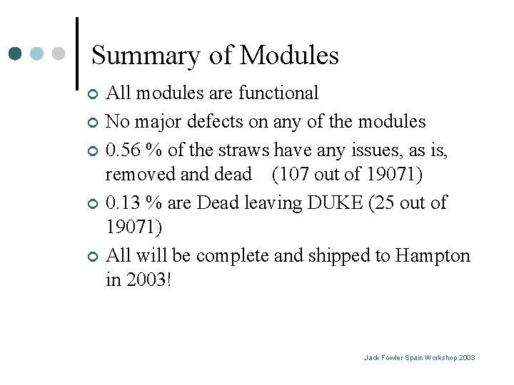 Summary of Modules ¢ ¢ ¢ All modules are functional No major defects on