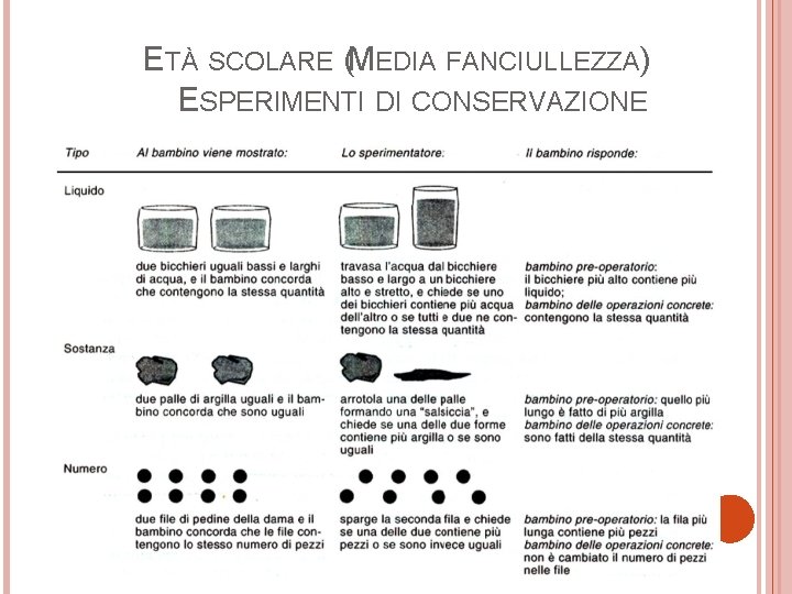 ETÀ SCOLARE (MEDIA FANCIULLEZZA) ESPERIMENTI DI CONSERVAZIONE 