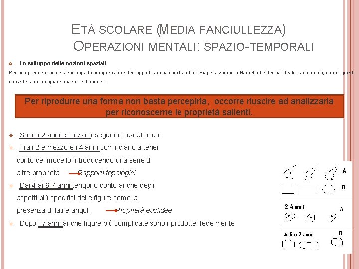 ETÀ SCOLARE (MEDIA FANCIULLEZZA) OPERAZIONI MENTALI: SPAZIO-TEMPORALI Lo sviluppo delle nozioni spaziali Per comprendere