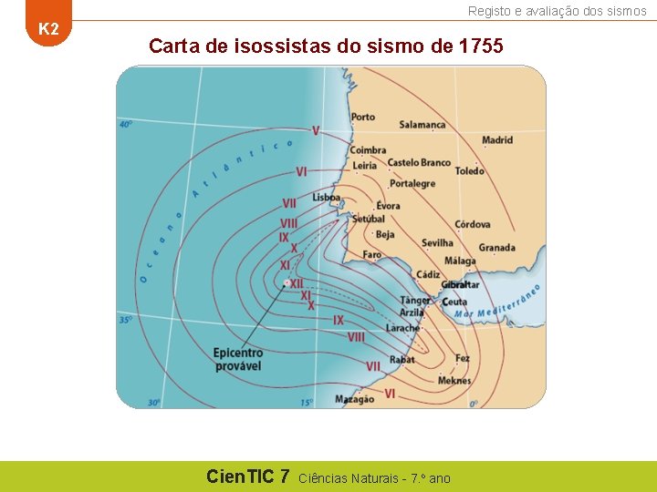 Registo e avaliação dos sismos K 2 Carta de isossistas do sismo de 1755 Registo e avaliação dos sismos K 2 Carta de isossistas do sismo de 1755