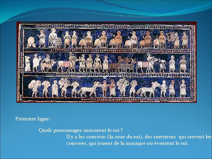 Première ligne : Quels personnages entourent le roi ? Il y a les convives Première ligne : Quels personnages entourent le roi ? Il y a les convives