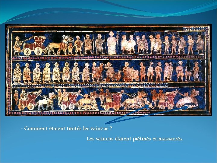 - Comment étaient traités les vaincus ? Les vaincus étaient piétinés et massacrés. - Comment étaient traités les vaincus ? Les vaincus étaient piétinés et massacrés.