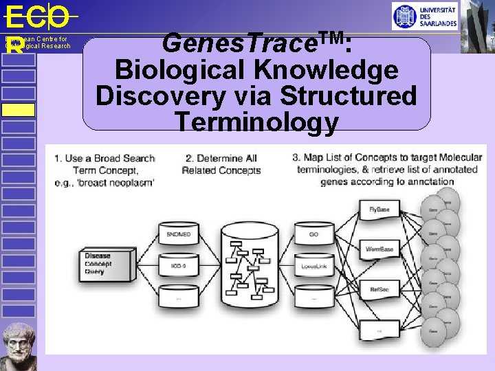 ECO R European Centre for Ontological Research Genes. Trace. TM: Biological Knowledge Discovery via