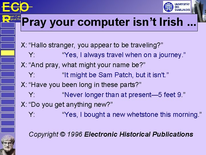 ECO R Pray your computer isn’t Irish. . . European Centre for Ontological Research