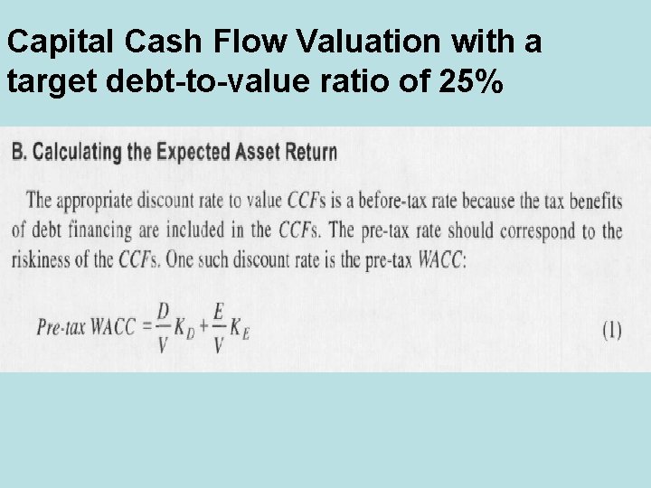 Capital Cash Flow Valuation with a target debt-to-value ratio of 25% 