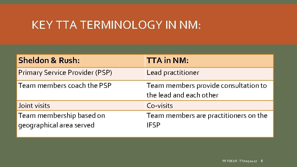 KEY TTA TERMINOLOGY IN NM: Sheldon & Rush: TTA in NM: Primary Service Provider KEY TTA TERMINOLOGY IN NM: Sheldon & Rush: TTA in NM: Primary Service Provider