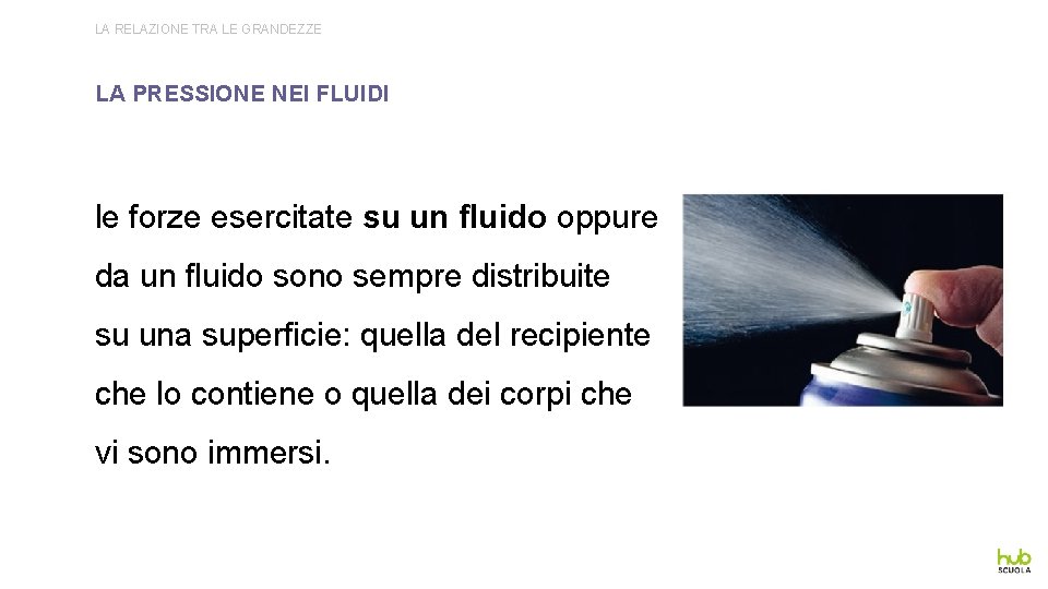 LA RELAZIONE TRA LE GRANDEZZE LA PRESSIONE NEI FLUIDI le forze esercitate su un LA RELAZIONE TRA LE GRANDEZZE LA PRESSIONE NEI FLUIDI le forze esercitate su un