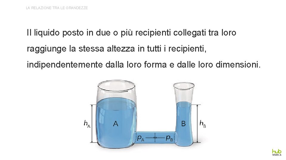 LA RELAZIONE TRA LE GRANDEZZE Il liquido posto in due o più recipienti collegati LA RELAZIONE TRA LE GRANDEZZE Il liquido posto in due o più recipienti collegati