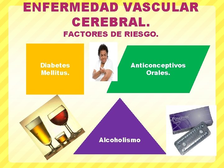ENFERMEDAD VASCULAR CEREBRAL. FACTORES DE RIESGO. Diabetes Mellitus. Anticonceptivos Orales. Alcoholismo 
