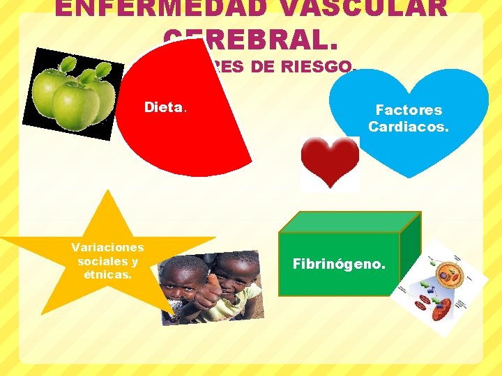 ENFERMEDAD VASCULAR CEREBRAL. FACTORES DE RIESGO. Dieta. Variaciones sociales y étnicas. Factores Cardiacos. Fibrinógeno.