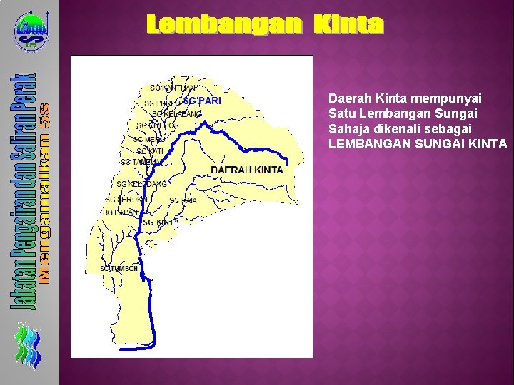 Daerah Kinta mempunyai Satu Lembangan Sungai Sahaja dikenali sebagai LEMBANGAN SUNGAI KINTA 