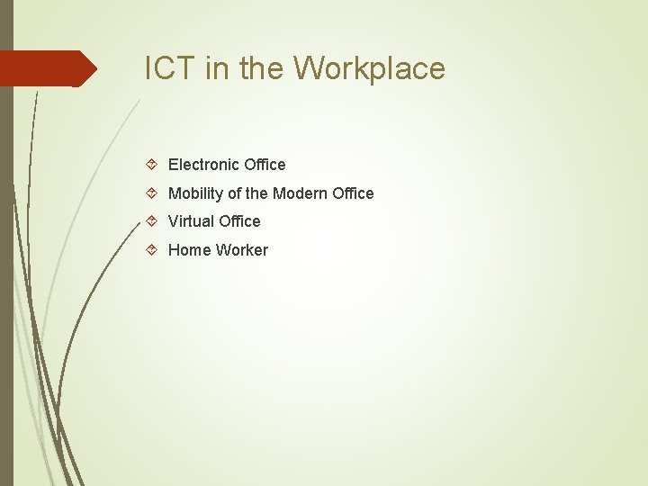 ICT in the Workplace Electronic Office Mobility of the Modern Office Virtual Office Home