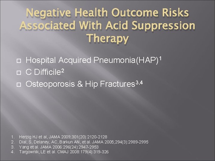 Negative Health Outcome Risks Associated With Acid Suppression Therapy 1. 2. 3. 4. Hospital