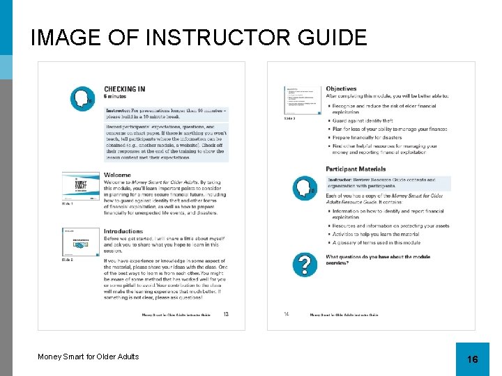 IMAGE OF INSTRUCTOR GUIDE Money Smart for Older Adults 16 