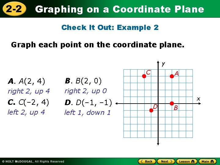 2 -2 Graphing on a Coordinate Plane Check It Out: Example 2 Graph each