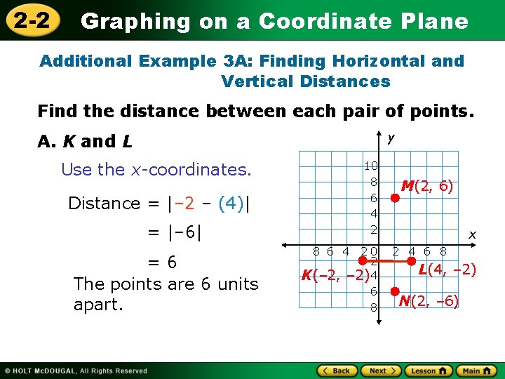 2 -2 Graphing on a Coordinate Plane Additional Example 3 A: Finding Horizontal and