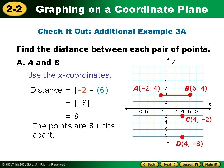 2 -2 Graphing on a Coordinate Plane Check It Out: Additional Example 3 A