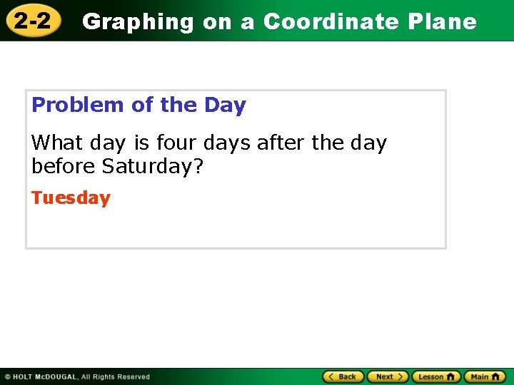 2 -2 Graphing on a Coordinate Plane Problem of the Day What day is