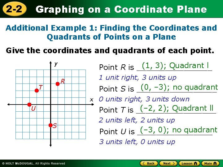 2 -2 Graphing on a Coordinate Plane Additional Example 1: Finding the Coordinates and