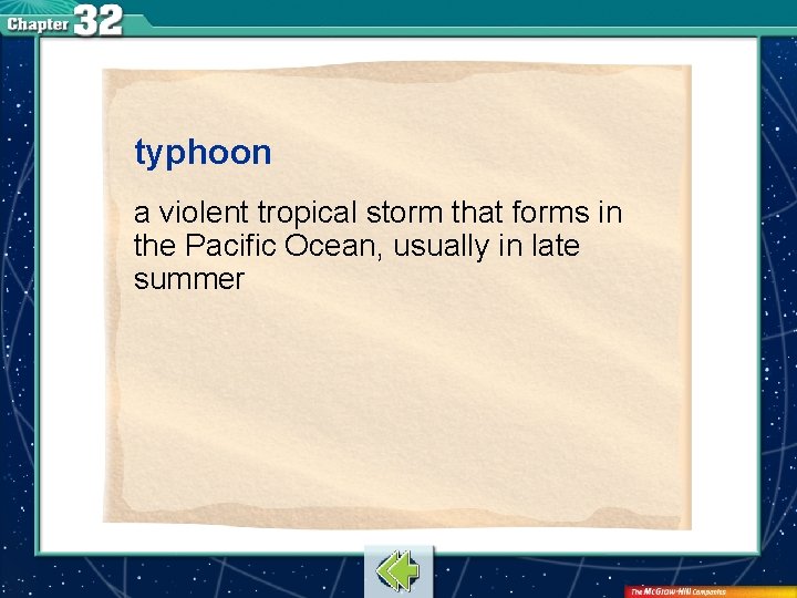 typhoon a violent tropical storm that forms in the Pacific Ocean, usually in late