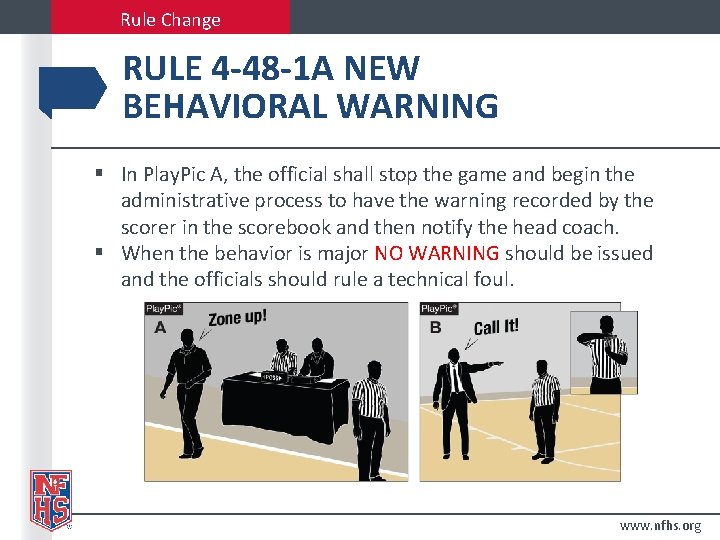 Rule Change RULE 4 -48 -1 A NEW BEHAVIORAL WARNING § In Play. Pic