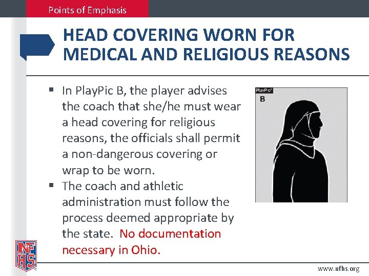 Points of Emphasis HEAD COVERING WORN FOR MEDICAL AND RELIGIOUS REASONS § In Play.