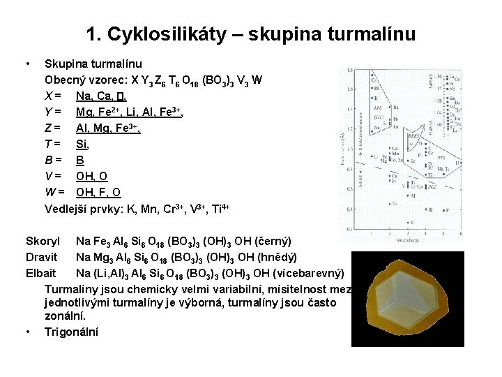 1. Cyklosilikáty – skupina turmalínu • Skupina turmalínu Obecný vzorec: X Y 3 Z