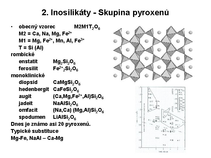 2. Inosilikáty - Skupina pyroxenů • obecný vzorec M 2 M 1 T 2