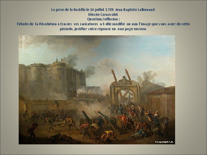 La prise de la Bastille le 14 juillet 1789. Jean Baptiste Lallemand. Musée Carnavalet.