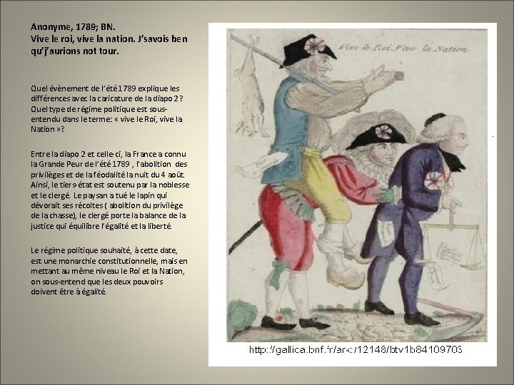 Anonyme, 1789; BN. Vive le roi, vive la nation. J’savois ben qu’j’aurions not tour.