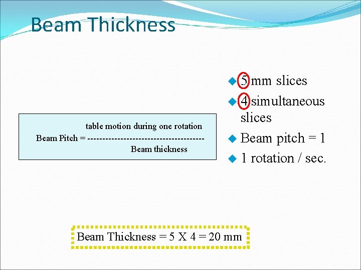 Beam Thickness u 5 table motion during one rotation Beam Pitch = -------------------Beam thickness