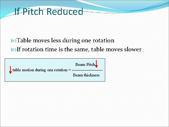 If Pitch Reduced Table moves less during one rotation If rotation time is the
