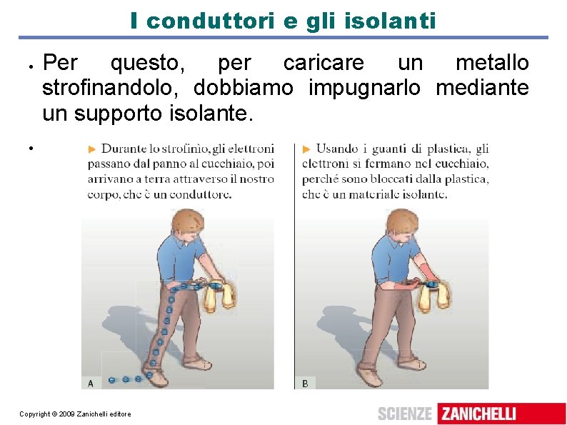 I conduttori e gli isolanti Per questo, per caricare un metallo strofinandolo, dobbiamo impugnarlo