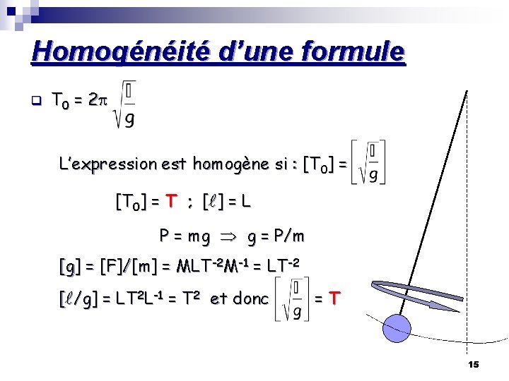 Homogénéité d’une formule q T 0 = 2 p L’expression est homogène si :