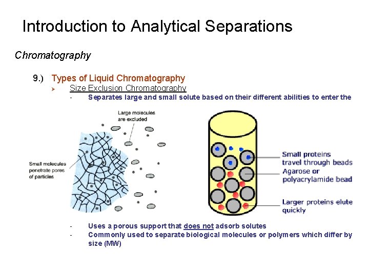 Introduction to Analytical Separations Chromatography 9. ) Types of Liquid Chromatography Ø Size Exclusion Introduction to Analytical Separations Chromatography 9. ) Types of Liquid Chromatography Ø Size Exclusion