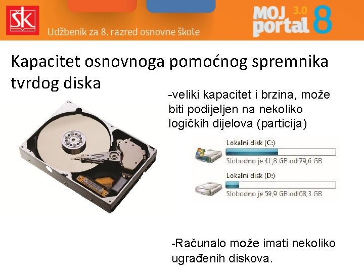 Kapacitet osnovnoga pomoćnog spremnika tvrdog diska -veliki kapacitet i brzina, može biti podijeljen na