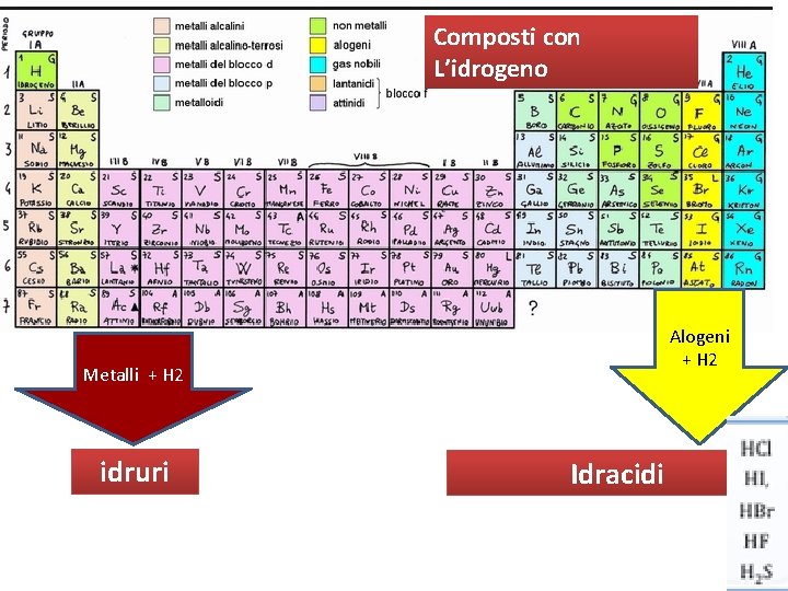 Composti con L’idrogeno Alogeni + H 2 Metalli + H 2 idruri Idracidi 