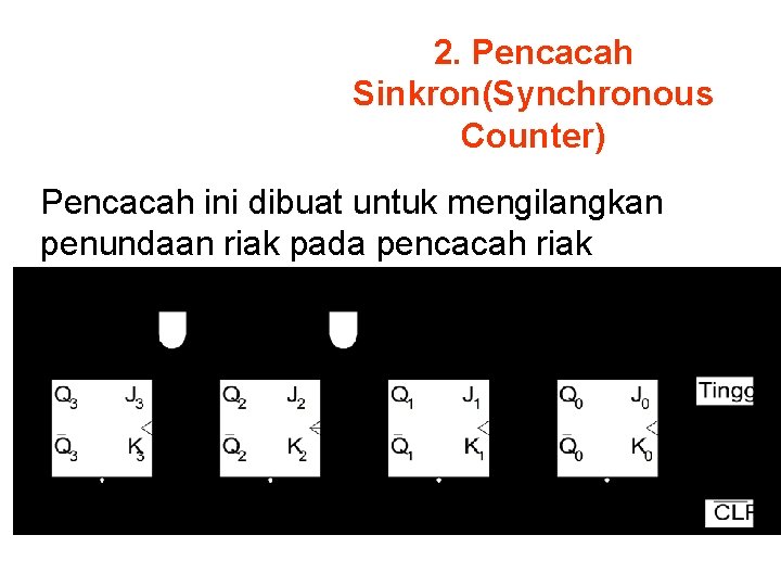 2. Pencacah Sinkron(Synchronous Counter) Pencacah ini dibuat untuk mengilangkan penundaan riak pada pencacah riak