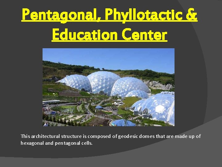 Pentagonal, Phyllotactic & Education Center This architectural structure is composed of geodesic domes that